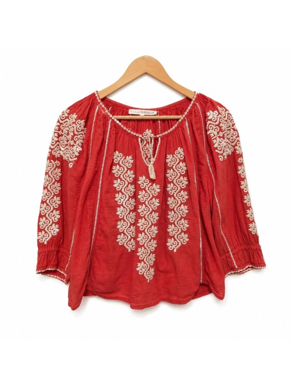 Ulla Johnson Embroidered Peasant Blouse Coral Cotton Boho Top Size 6